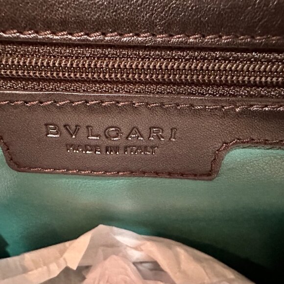 Auth Vintage Bvlgari Dark Chocolate Brown Pleated Leather Handbag - Picture 4 of 15